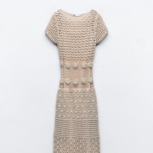 Zara Beige Crochet Midi Dress